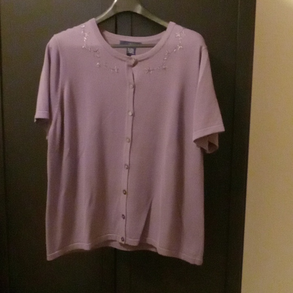 VENEZIA Women's Purple Button Up Short Sleeve Sweater Size 18/20